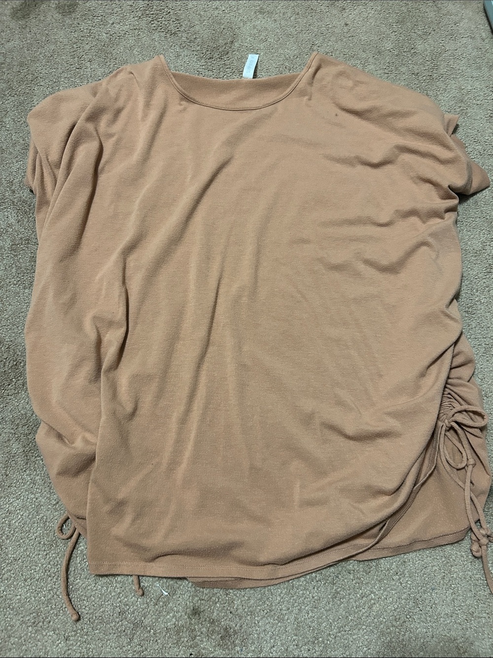 Zenana Outfitters Camel Side-Tie Scoop Neck Top
